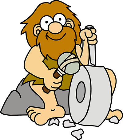 Caveman building a wheel